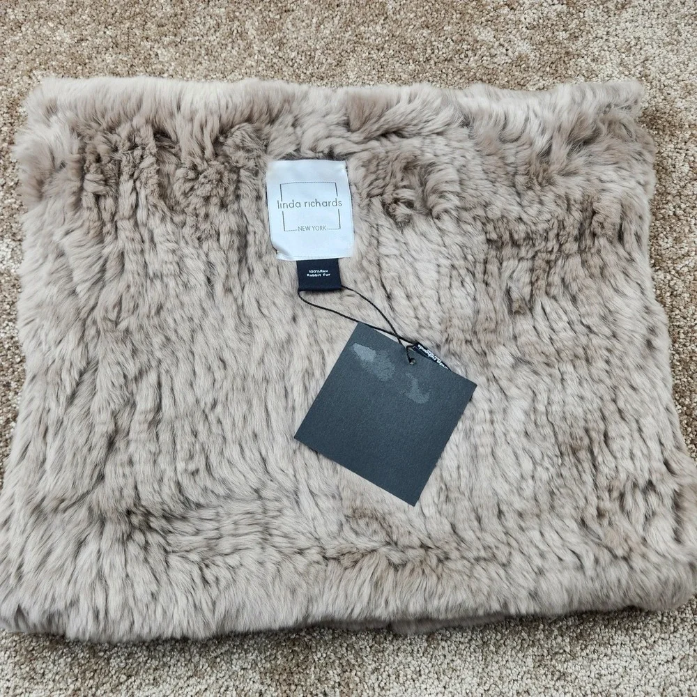 Linda Richards New York 100% Rex Rabbit Fur Infinity Scarf Taupe Beige Snood NEW